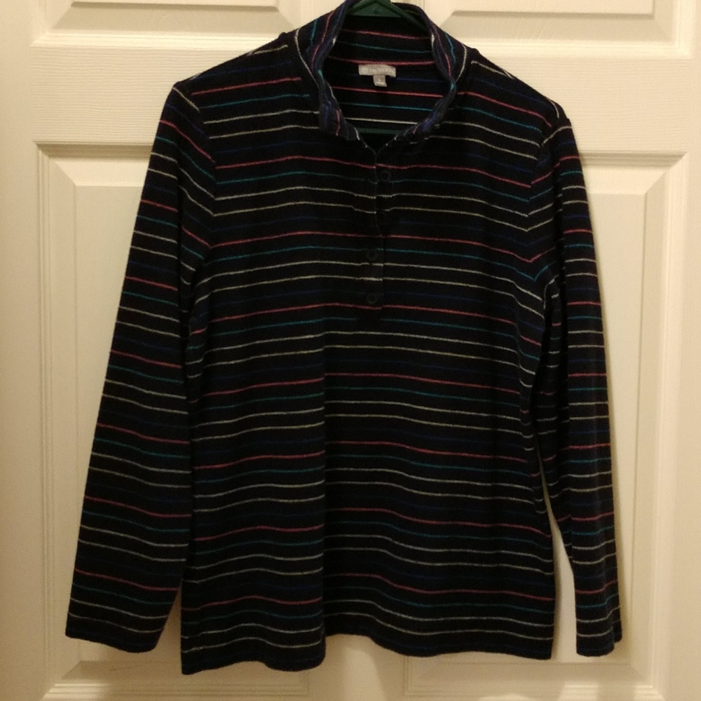 T by Talbots Multi Stripe Button Placket Pullover